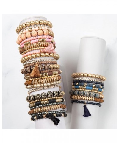 Bohemian Beaded Multi Layer Versatile Statement Bracelets - Stackable Stretch Strand Cuff Bangles Sparkly Crystal, Wood Beads...