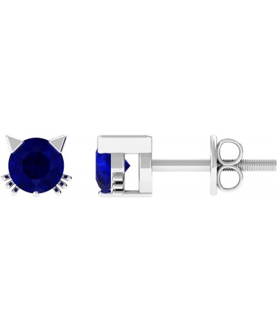 Real Blue Sapphire Solitaire Cat Inspired Stud Earrings for Women, September Birthstone, AAA Quality 14K White Gold $211.99 E...