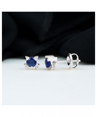 Real Blue Sapphire Solitaire Cat Inspired Stud Earrings for Women, September Birthstone, AAA Quality 14K White Gold $211.99 E...