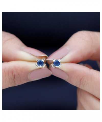 Real Blue Sapphire Solitaire Cat Inspired Stud Earrings for Women, September Birthstone, AAA Quality 14K White Gold $211.99 E...