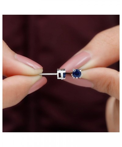 Real Blue Sapphire Solitaire Cat Inspired Stud Earrings for Women, September Birthstone, AAA Quality 14K White Gold $211.99 E...