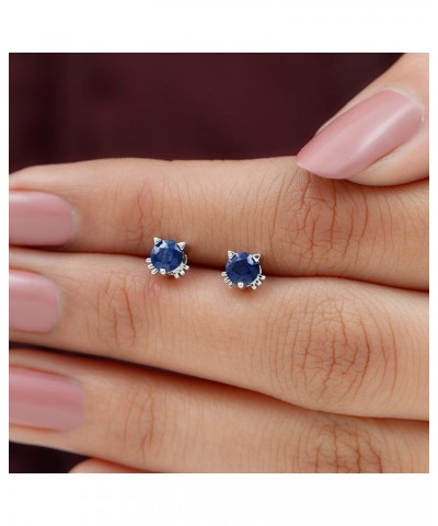 Real Blue Sapphire Solitaire Cat Inspired Stud Earrings for Women, September Birthstone, AAA Quality 14K White Gold $211.99 E...