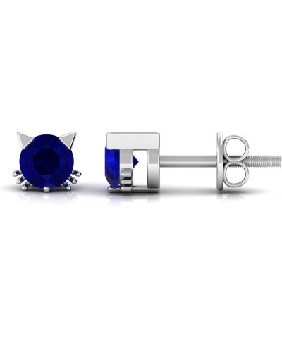 Real Blue Sapphire Solitaire Cat Inspired Stud Earrings for Women, September Birthstone, AAA Quality 14K White Gold $211.99 E...