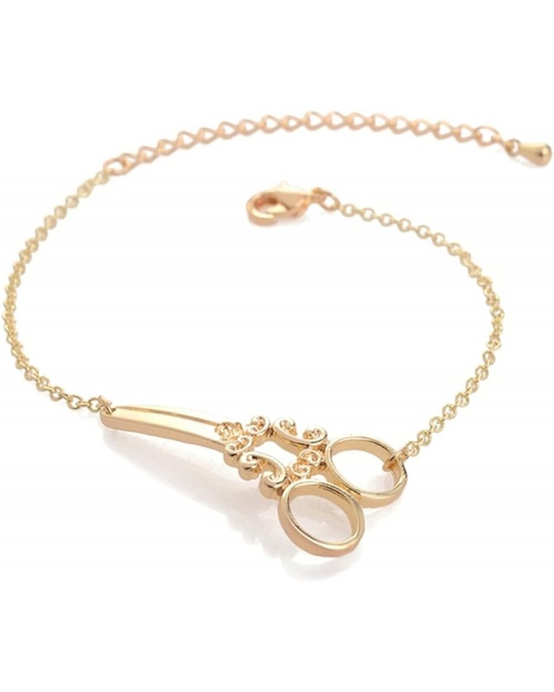 Cute Scissors Bracelet for Women Girls Minimalist Gold Silver Plated Adjustable Scissors Shape Link Bracelet,Charm Chain Brac...