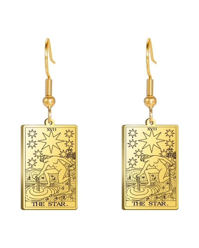 Tarot Cards Dangle Earrings Stainless Steel Vintage Amulet Wiccan Jewelry for Women Girls Gold-THE STAR $7.63 Earrings