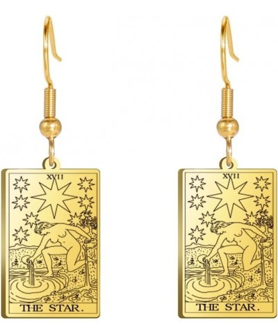 Tarot Cards Dangle Earrings Stainless Steel Vintage Amulet Wiccan Jewelry for Women Girls Gold-THE STAR $7.63 Earrings