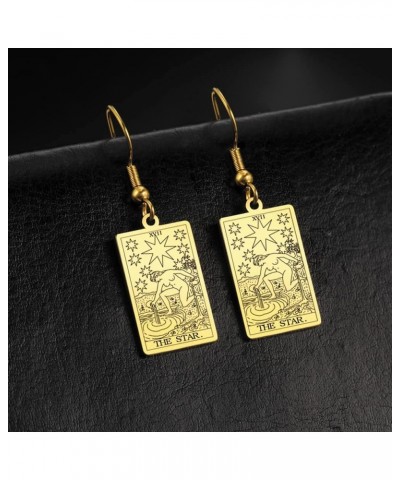 Tarot Cards Dangle Earrings Stainless Steel Vintage Amulet Wiccan Jewelry for Women Girls Gold-THE STAR $7.63 Earrings