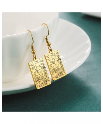 Tarot Cards Dangle Earrings Stainless Steel Vintage Amulet Wiccan Jewelry for Women Girls Gold-THE STAR $7.63 Earrings