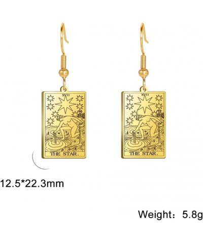 Tarot Cards Dangle Earrings Stainless Steel Vintage Amulet Wiccan Jewelry for Women Girls Gold-THE STAR $7.63 Earrings