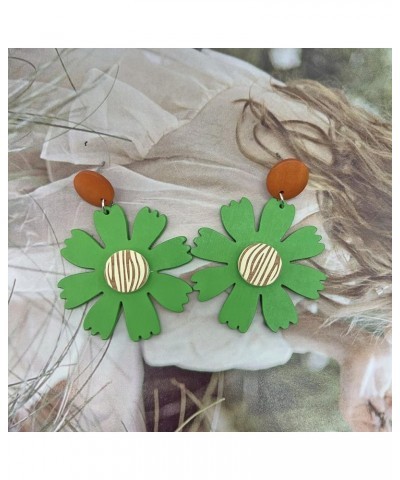 Flower Dangle Earrings Boho Layered Floral Petal Drop Earrings Statement Stud Earring for Women Girls big green Zinc $7.52 Ea...