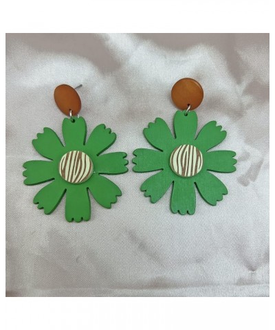 Flower Dangle Earrings Boho Layered Floral Petal Drop Earrings Statement Stud Earring for Women Girls big green Zinc $7.52 Ea...