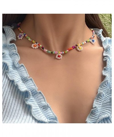 Cute Seed Beads Flower Rainbow Necklace Boho Colorful Beaded Chain Summer Beach Colored Beads Choker for Women Teen Girls $6....