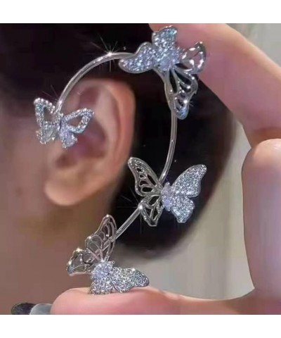 Zircon Butterfly Ear Cuff Earrings for Women No Piercing Butterfly Ear Clip Wrap Around Fake Earrings Ear Wrap Crawler Rhines...