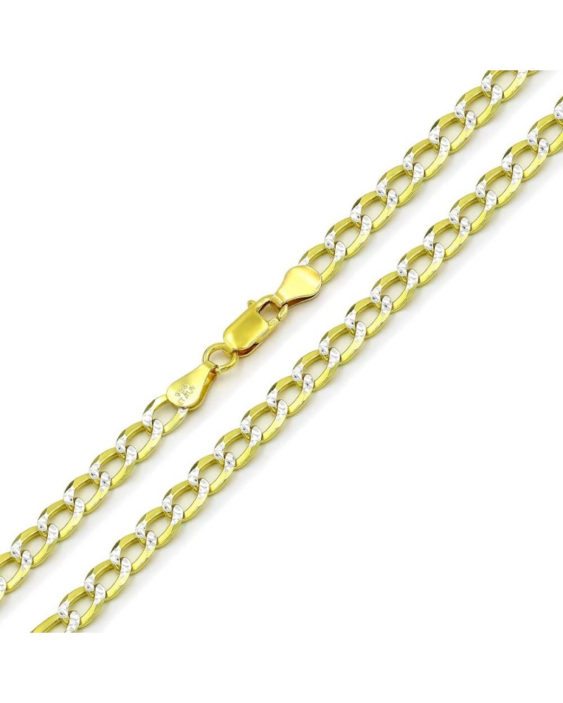 925 Italian Sterling Silver 2.5mm - 10.5mm Solid Cuban Diamond Cut Chain, ITProLux Yellow Gold Plated Pave Curb Link Necklace...