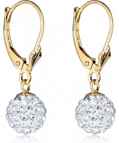 10K Yellow Gold 8mm Swarovski Elements Crystal Dangle Ball Lever-back Drop Earrings $36.75 Earrings