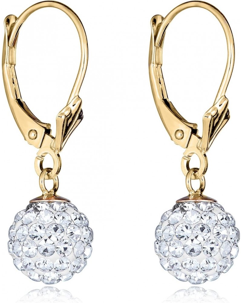 10K Yellow Gold 8mm Swarovski Elements Crystal Dangle Ball Lever-back Drop Earrings $36.75 Earrings