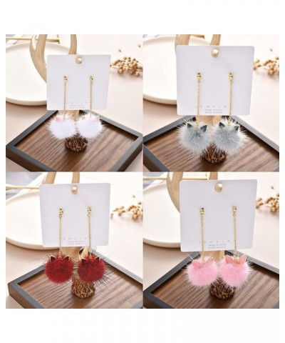 Fur Pom Pom Earrings Cute Cat Ears Pom Earrings for Women Long Chain Tassel Faux Fur Fluffy Drop Earrings Fashion Pom Ball Da...