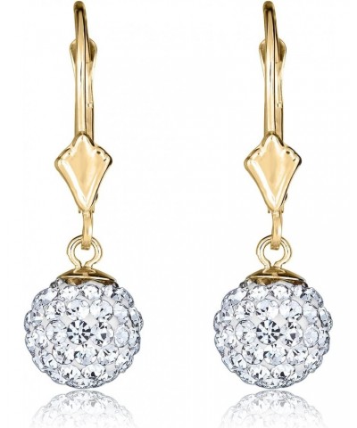 10K Yellow Gold 8mm Swarovski Elements Crystal Dangle Ball Lever-back Drop Earrings $36.75 Earrings