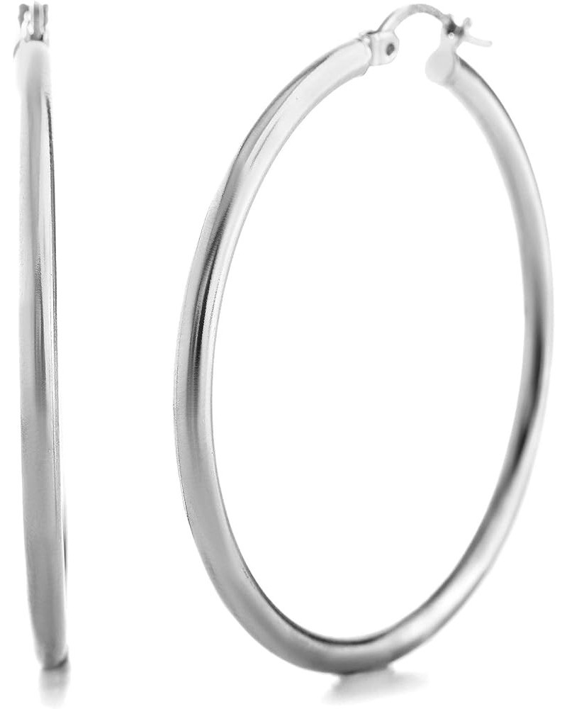 Sterling Silver 2.5mm Tube Hoop Earrings for Women 40MM White $12.25 Earrings