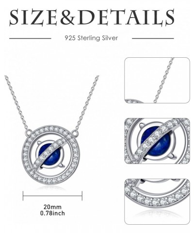 Lapis Lazuli Necklace 925 Sterling Silver Planet Lapis Lazuli Pendant Necklace for Women 10mm Genuine Blue Lapis Lazuli Neckl...