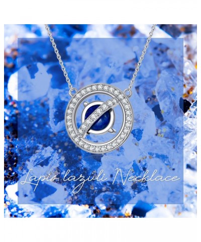 Lapis Lazuli Necklace 925 Sterling Silver Planet Lapis Lazuli Pendant Necklace for Women 10mm Genuine Blue Lapis Lazuli Neckl...