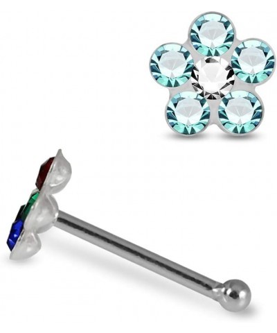 Colorful Multi Crystal Flower Top 22 Gauge 925 Sterling Silver Ball End Nose Stud Nose Piercing Light Blue $8.75 Body Jewelry