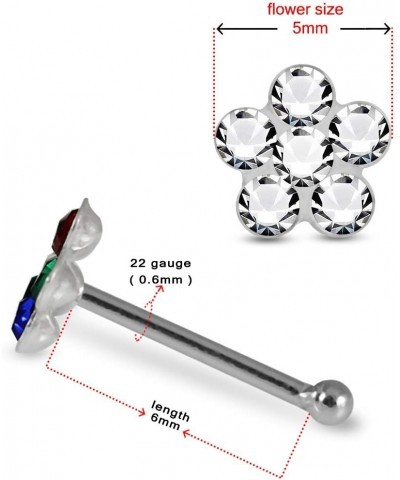 Colorful Multi Crystal Flower Top 22 Gauge 925 Sterling Silver Ball End Nose Stud Nose Piercing Light Blue $8.75 Body Jewelry