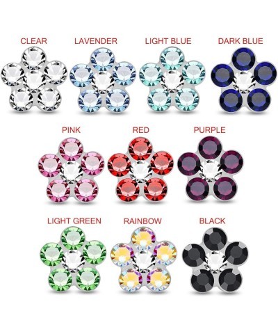 Colorful Multi Crystal Flower Top 22 Gauge 925 Sterling Silver Ball End Nose Stud Nose Piercing Light Blue $8.75 Body Jewelry