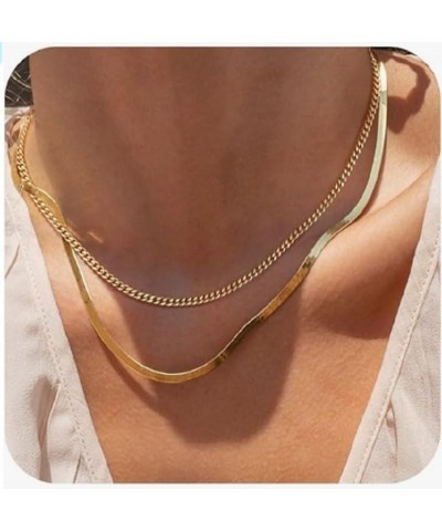 Layered Gold Necklace for Women, 14K Gold Plated Trendy Dainty Chain Necklace, Snake Chain Paperclip Chain Adjustable Layerin...