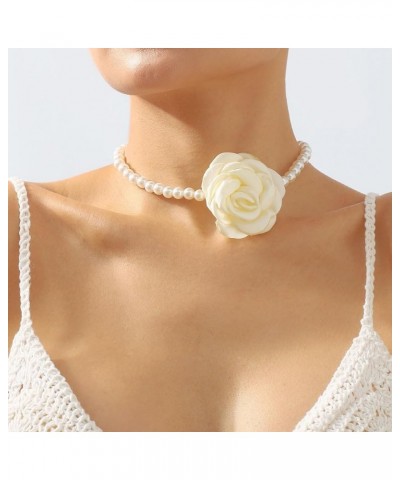 Floral Choker Pearl Flower Necklace Rose Pearl Choker Necklace Flower Pearl Beaded Choker Necklaces Fashion Bride Necklaces J...