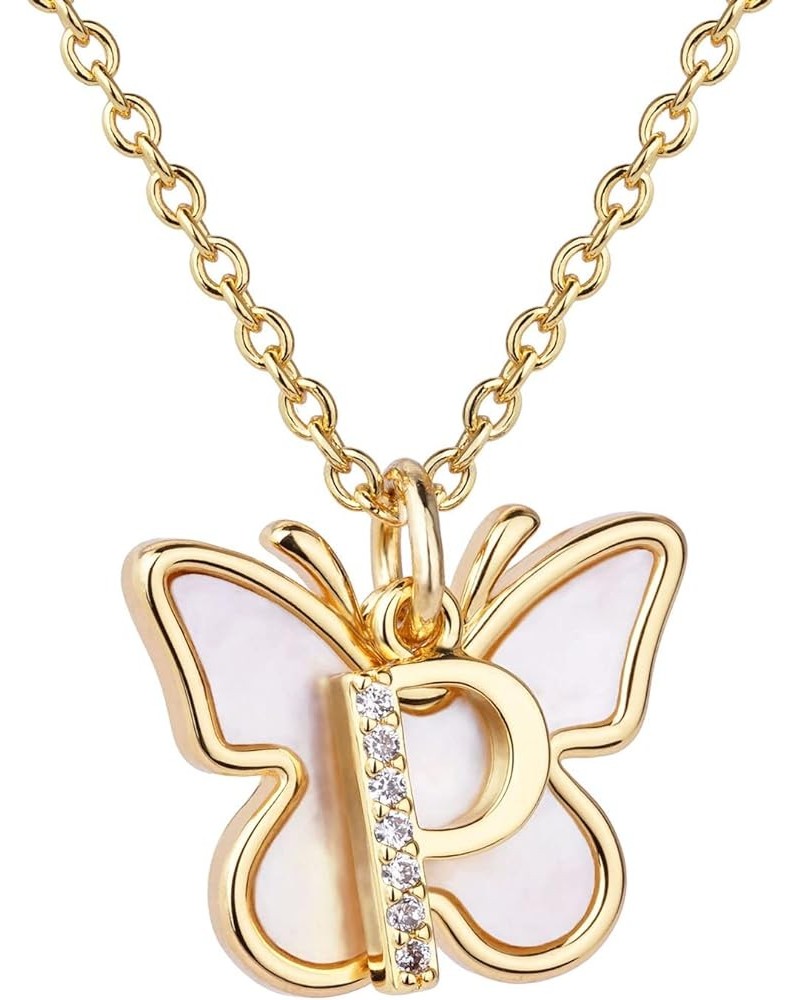 Initial Butterfly Necklace for Women Gold Plated Dainty Butterfly Pendant Necklace Mother of Pearl Cubic Zirconia Letter Name...