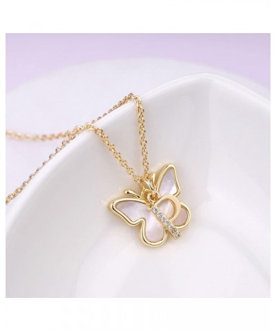 Initial Butterfly Necklace for Women Gold Plated Dainty Butterfly Pendant Necklace Mother of Pearl Cubic Zirconia Letter Name...