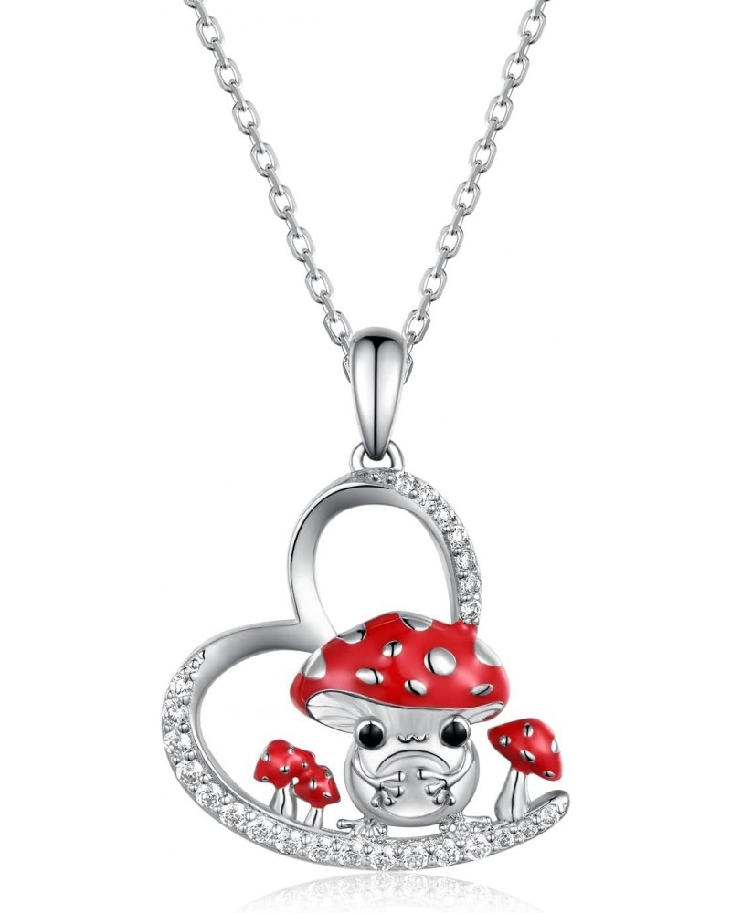 Mushroom Necklace 925 Sterling Silver Frog Mushroom Pendant Jewelry Gifts for Women Girl $20.99 Necklaces