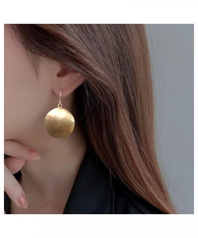 Metal Texture Geometric Big Round Disc Drop Earrings Fashion Chic Hiphop Party Club Ear Jewelry Gift Gold $7.79 Earrings