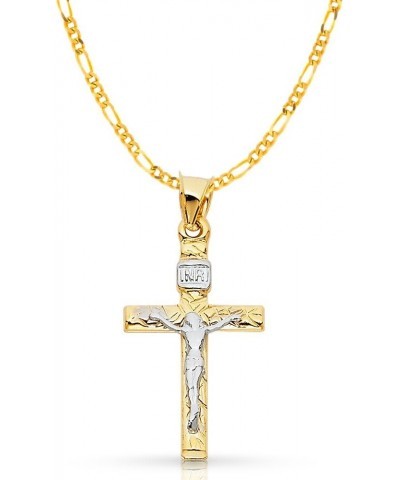 14K Two Tone Gold Crucifix Cross Pendant with 1.9mm Figaro 3+1 Chain Chain Necklace 20.0 Inches $169.85 Necklaces