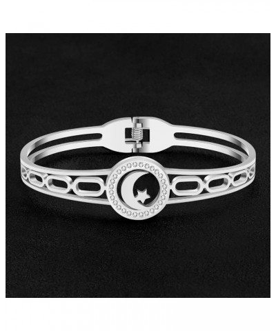 Cute Stainless Steel Moon Star Bracelet Bangle 18K Gold Plated Moon Star Jewelry Charms Gifts for Women Mom Wife Teen Girls M...