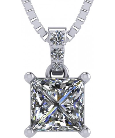 Princess Cut Solitaire Necklace, 4 Prong Sterling Silver w/Pure Brilliance Zirconia, 6.0mm, 7.0mm & 8.0mm 6mm-1.50ct platinum...