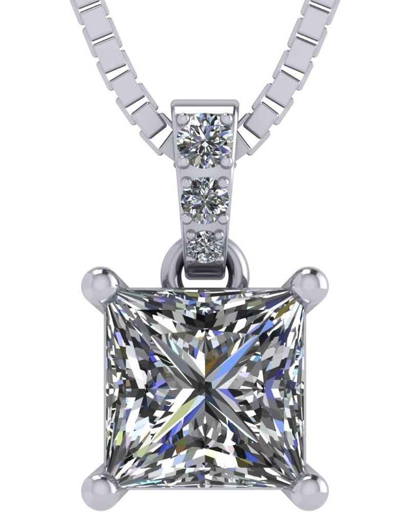 Princess Cut Solitaire Necklace, 4 Prong Sterling Silver w/Pure Brilliance Zirconia, 6.0mm, 7.0mm & 8.0mm 6mm-1.50ct platinum...