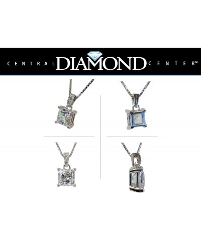 Princess Cut Solitaire Necklace, 4 Prong Sterling Silver w/Pure Brilliance Zirconia, 6.0mm, 7.0mm & 8.0mm 6mm-1.50ct platinum...