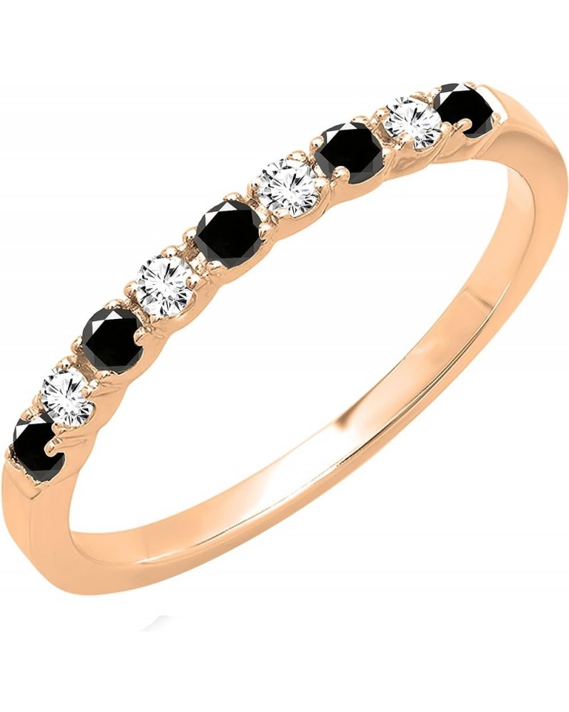 Alternating Round Black & White Diamond Stackable Women's Wedding Ring in Gold 5.5 18k - Metal Stamp Rose Gold $110.49 Bracelets