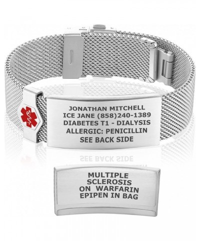 Stainless Steel Milanese Loop Medical Alert Bracelets with Secure Deployment Clasp (Fits Wrist Sizes 5.5-7.8") Stainless Silv...