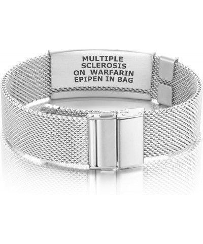 Stainless Steel Milanese Loop Medical Alert Bracelets with Secure Deployment Clasp (Fits Wrist Sizes 5.5-7.8") Stainless Silv...