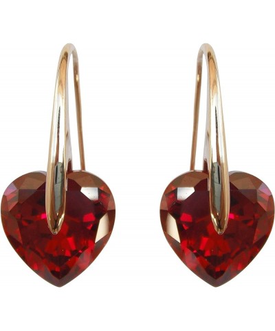 18k Yellow Gold Plated Heart Zircon Crystal Dangle Drop Earrings Red $8.50 Earrings