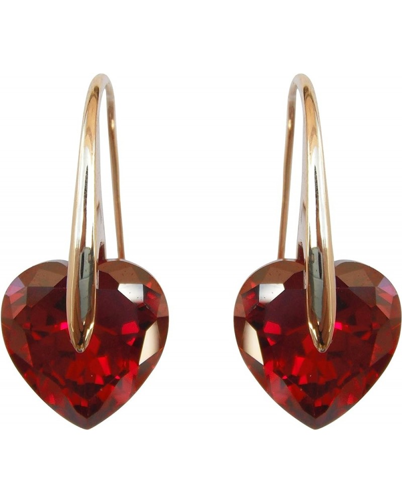 18k Yellow Gold Plated Heart Zircon Crystal Dangle Drop Earrings Red $8.50 Earrings