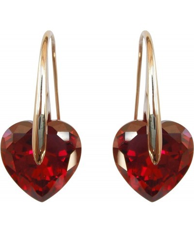 18k Yellow Gold Plated Heart Zircon Crystal Dangle Drop Earrings Red $8.50 Earrings