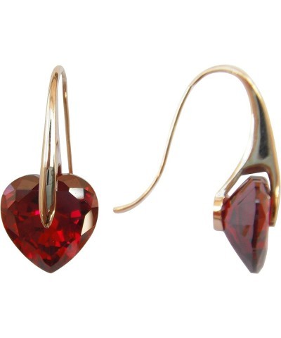 18k Yellow Gold Plated Heart Zircon Crystal Dangle Drop Earrings Red $8.50 Earrings