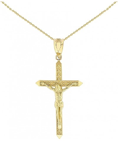 14K Yellow Gold 1-1/4" Crucifix Passion of Christ Cross Pendant Necklace - Choice of Rolo Chain Length or Charm Only 14K Yell...