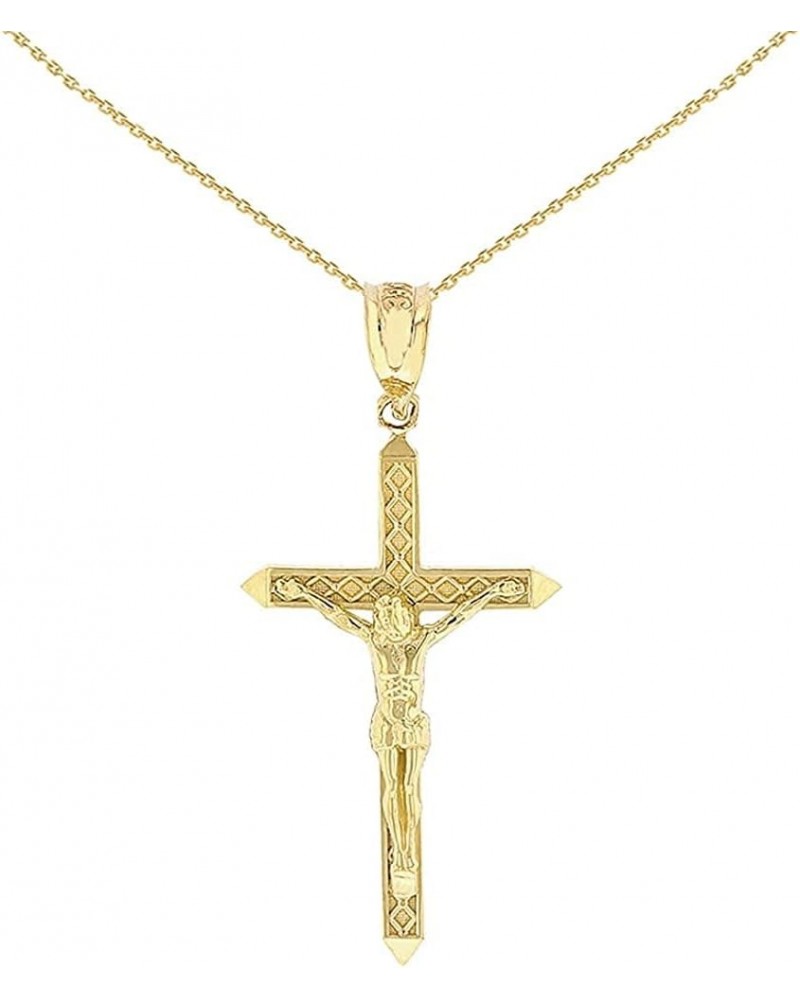 14K Yellow Gold 1-1/4" Crucifix Passion of Christ Cross Pendant Necklace - Choice of Rolo Chain Length or Charm Only 14K Yell...