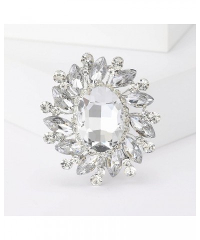 Gorgeous Saprkling Crystal Rhinestone Marquise Big Oval Brooch Pin for Women Girl Wedding Party Costume Jewelry Clear Silver-...