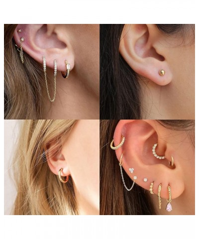 10 Pairs 14K Gold Plated Huggie Hoop Studs Earrings Set for Women Fashion Hypoallergenic Small Dainty Minimalist CZ Ball Chai...